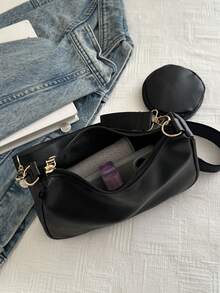 1 Juego de Bolso Cruzado con Patrón Floral de unicolor de Moda - Negro - Ver 10