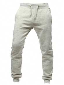 Zestaw 2 męskich bawełnianych spodni dresowych z elastyczną talią i sznurkiem ściągającym, wygodne spodnie dresowe do noszenia na co dzień, miękki materiał, dopasowany krój, idealne na trening, fitness i relaks w domu - Jasnoszary - Zobacz 2