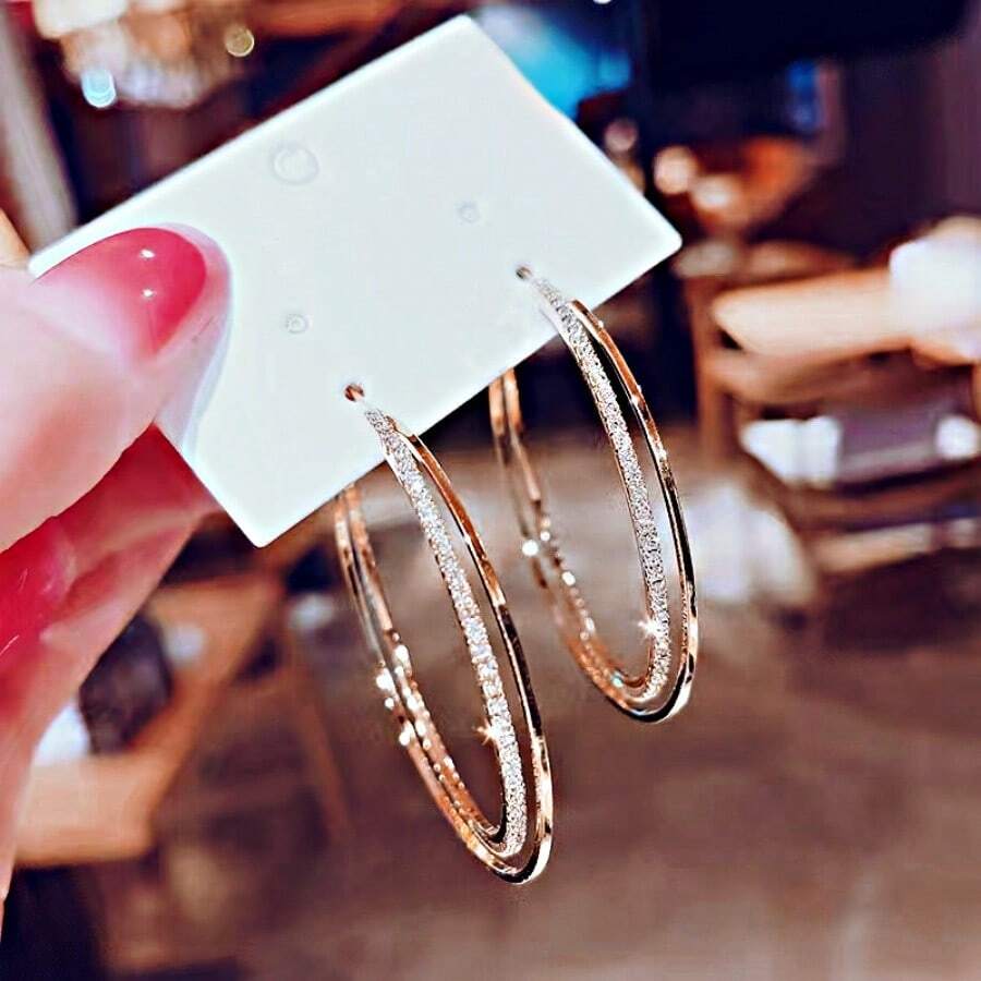 1 Pair Luxury Rhinestone Hoop Earrings, Glamorous Party/Clubbing/Street Style Earrings For Women