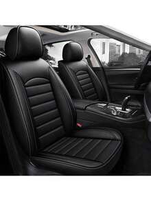 Protector de asiento de automóvil de 5 asientos, funda de lujo para asiento de automóvil, juego completo universal de protectores de cojines de asiento delanteros y traseros, diseño envolvente completo, funda de asiento trasero ajustable, 2* fundas de asientos delanteros, 2* fundas de asientos traseros (tamaño ajustable), 1 *funda del respaldo trasero, 1*funda del reposabrazos (extraíble), equipada con hebillas y ganchos,Días festivos, Regalos, Grandes regalos para hombres, Productos de emergencia, Día del padre, Modificaciones, Protección de los asientos del automóvil - Negro - Ver 2