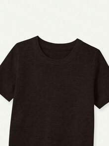 New Spring/Summer Women Knit Short Sleeve Top, Casual Minimalist Style Solid Deep Brown Round Neck Pullover, Suitable For Daily Wear And Commuting - Dark Brown - View 7