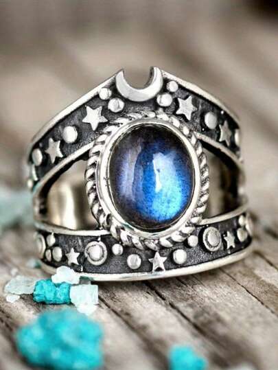 1 pieza Anillo de estilo oscuro con diseño de noche estrellada y astrología misteriosa, vintage con luna y estrella, ideal para uso diario, fiestas temáticas y regalo de vacaciones