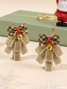 2 Peças Presilhas de Cabelo em Formato de Árvore de Natal para Meninas, Laço Cintilante com Sino, Presente de Natal Alegre, Presilhas Fofas e Doces, Grampos de Cabelo de Veludo Verde, Acessórios de Cabelo para Adolescentes - Castanho - Visão 7