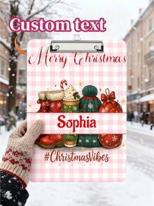 1pc Customized Personalized Christmas Clipboard, Can Customize Name, Pink Merry Christmas Clipboard With Santa Hat, Christmas Shoes And Christmas Balls, Christmas Office Supplies, Christmas Gift, Durable Clipboard, Suitable For Nurses, Schools, Offices, Personalized Gift, Customized Christmas Gift, Christmas, Personalized Decoration - Pink - View 9