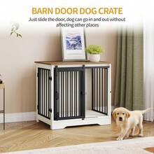 HEXCELEN Dog Crate Furniture, 27.2" Double Door Dog Crate With Barn Door, Dog Kennel Indoor, End Side Table Wooden Dog Crates For Small Medium Dogs, Anti-Chew Anti-Escape, White Brown - White/brown - View 2