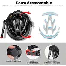 Shinmax Casco bicicleta, Casco para Bicicleta con gafas extraíbles y luz trasera , casco bicicleta de carretera especializado, casco bicicleta montaña ajustable/ligero ultraligero para hombres y mujeres casco ciclismo -T13(Titanio negro) - Tipo 1 - Ver 6