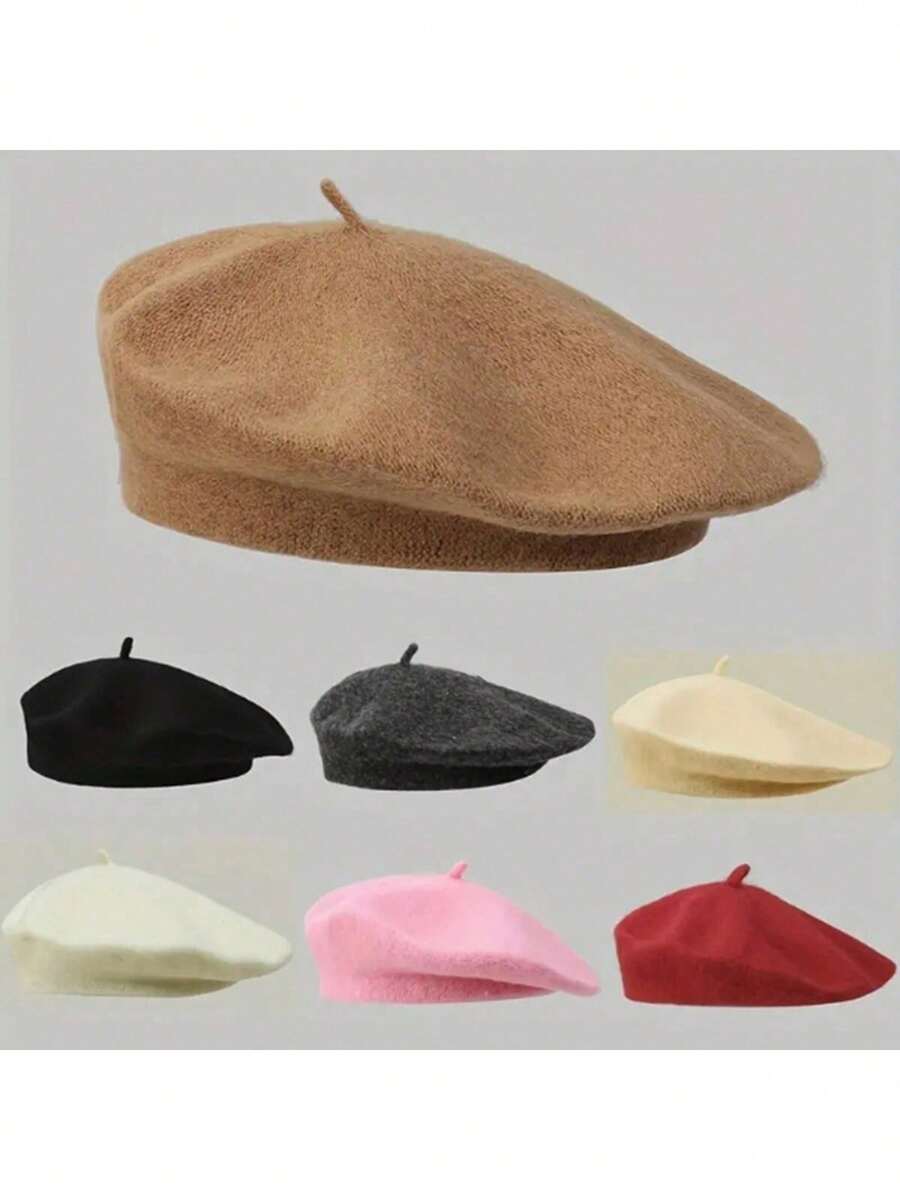 1 pieza Boina de lana retro unisex, esencial para la temporada de otoño/invierno - Multicolor - Ver 1