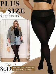 1 đôi quần tất nữ cỡ lớn 80D, màu trơn, chất liệu sợi polyester mềm mại, có thể giặt tay, nhiều màu sắc để lựa chọn, thiết kế cạp cao, phù hợp với phụ nữ cỡ lớn, thoải mái và thoáng khí. - Nhiều màu - Xem 8