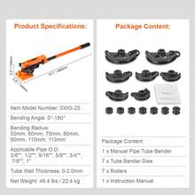 Dobladora de tubos , dobladora manual de tubos de 3/8" a 1" OD con 7 troqueles de doblado, herramientas de doblado de tubos de aluminio de cobre de 180° para aire acondicionado HVAC, reparación de automóviles - 180° para aire - Ver 7