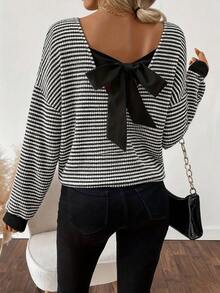 大码女式条纹撞色拼接扭纹背心无袖上衣 - 黑色 - 查看 2