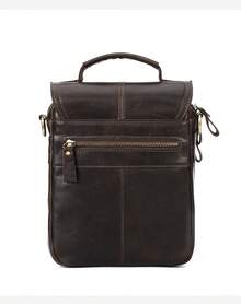 Men's Genuine Leather Crossbody Bag, Top Layer Cowhide Crossbody Bag, Large Capacity Crossbody Bag With Adjustable And Detachable Wide Shoulder Strap - 灰色 - 查看 6