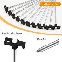 20+2PCS Tent Stakes Heavy Duty Camping Stakes, 9.8Inch Non - Rust Metal Tent Pegs Ground Stakes Tent Spikes Camping, Garden, Hiking Black - Black 20+2pcs + 10IN - View 4