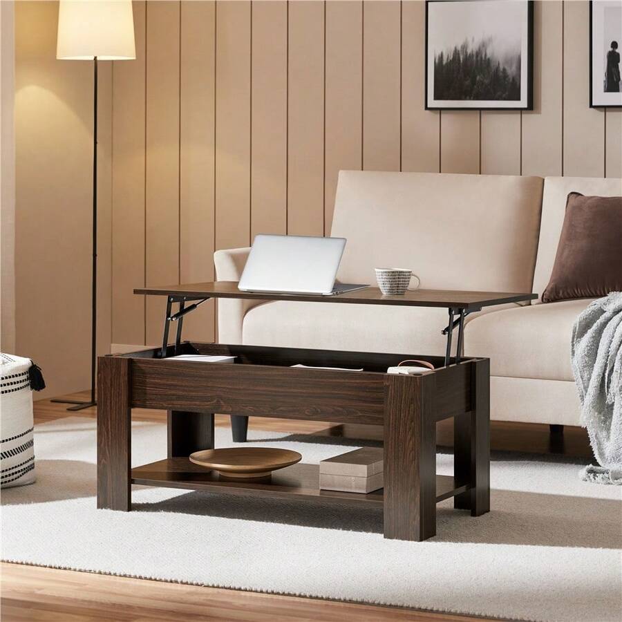 Butterslay 1PC Rustic Lift-Top Coffee Table, Center Table With Hidden Compartment & Open Shelf, Space-Saving Side Table For Living Room, Reception Room, Office - cà phê espresso - Xem 1