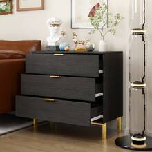 ECACAD Modern Chest Of Drawers, Nightstand Bedside Table With 3 Drawers And Metal Legs For Bedroom Living Room - màu đen - Xem 3