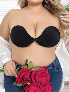 2pairs Invisible Bra Reusable Strapless Front Clasp Invisible Nipple Patches Women Backless Strapless Bra Seamless Self-Adhesive Silicone Nipple Cover Boob Pads Sticker Wedding Dress Lingerie Big Breasts And Small Breasts Are Suitable For No Stuffy Skin And No Curling. - Black - View 3