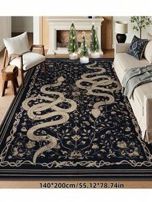 1 件装奢华波西米亚复古蛇皮纹地毯，防滑可水洗，复古柔软，适用于餐厅、办公室、卧室、客厅、入口门垫 - 黑色 - 查看 6