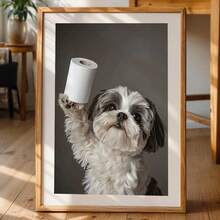 1 pièce Impression sur canevas d'un Shih Tzu avec du papier toilette, œuvre murale sans cadre, décoration pour la maison et le bureau, parfaitement adaptée à la décoration de la maison, de la chambre, du salon, de la salle de bain, décoration murale, avec ou sans cadre en option