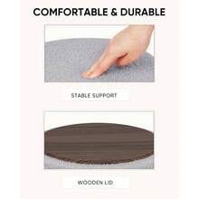 16.9 Inch Foldable Black Round Ottoman With Hidden Storage, Soft Faux Teddy Fur Footrest Side Table, Living Room, Bedroom