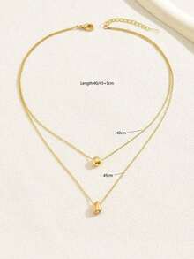 1pc Women's Simple Double-Layer Gold-Color Beaded & Teardrop Pendant Necklace,Stainless Steel Material,With Long-Lasting Color Retention,Suitable For Summer, Party, Dating Events, Gift - Vòng cổ hai lớp - Xem 5