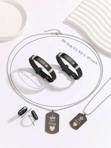 ATLVXJL Bộ 6 món vòng tay, dây chuyền và nhẫn phát sáng dành cho cặp đôi/tình bạn - Thiết kế vương miện "Vua của nàng, Nữ hoàng của chàng", phụ kiện đôi giản dị phù hợp để đeo hàng ngày và làm quà tặng ngày Valentine. - Nhiều màu - Xem 10