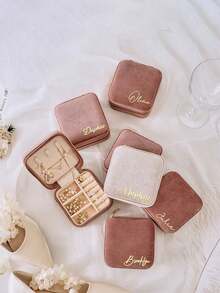 Customized Text Korean Style Internet Celebrity Portable Jewelry Box Storage For High-End Exquisite Jewelry Necklaces, Rings, Earrings, Earrings, Jewelry Storage Box Velvet Portable Jewelry Box Ring Necklace Bracelet Jewelry Box Square Velvet Faux Pearl Jewelry Box Portable Mirror Jewelry Box Storage For High-End Velvet Jewelry Necklaces, Rings, Earrings, Earrings, Jewelry Accessories Back To School,Home Refresh,Customized Jewelry Boxes,Chic Autumn,Home & Living,Haunt Your Home,Souvenirs,Reusable,Adorable,High-Quality,Elegant Living,Artful Living - Multicolor - View 2