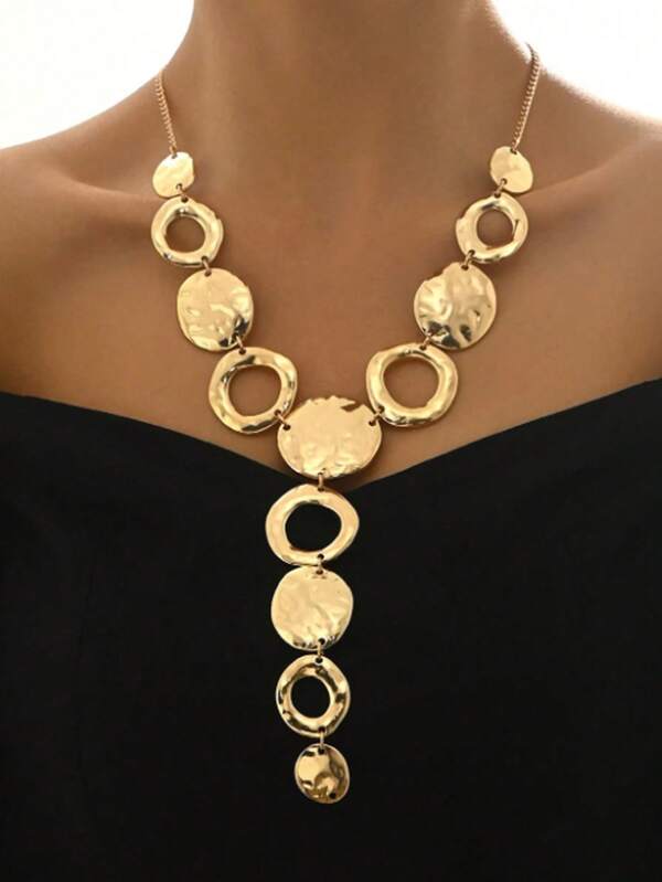 1 Pc Fashionable Geometric Y-Shaped Long Metallic European And American Exaggerated Personalized Long Necklace