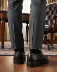 Zapatos Vestir Oxford para Hombre, punta redonda, con agujetas, tacón bajo, antideslizantes, estilo clásico para oficina y eventos formales - Negro - Ver 5
