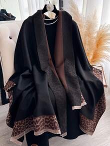 1 Khăn choàng cổ điều hòa không khí bằng vải cashmere giả hai mặt màu thời trang đa năng cho nữ, dày và ấm áp để sử dụng hàng ngày, mặc vào mùa thu/đông - màu đen - Xem 5