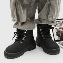 Pantofi noi pentru bărbați, stil american de nișă, cizme de zăpadă cu șireturi, impermeabile, la modă, talpă groasă, foarte înalți, ușori și de înaltă calitate, pantofi de pâine, mărime mică, antiderapanți și rezistenți la uzură - Negru - Vizualizare 6