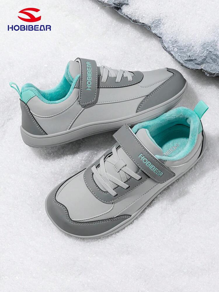 HOBIBEAR 青少年冬季运动鞋，保暖内衬，宽鞋头，舒适步行鞋，魔术贴搭扣，橡胶鞋底，防滑，易穿脱，四季皆宜，男女童校鞋 - 灰色 - 查看 2