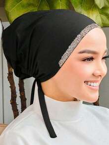 1 chiếc khăn trùm đầu bằng vải jersey màu trơn đính đá lấp lánh dành cho nữ, kiểu dáng bandana, mũ ống thời trang đính kim cương, phụ kiện hijab, mũ hijab đa năng phù hợp cho mọi mùa, mùa hè, đi biển. - Mũ lưỡi trai nhiều màu - Đính đá dập nổi - Xem 1