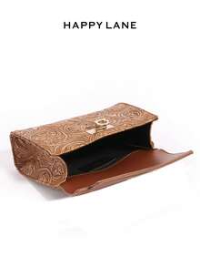 HAPPY LANE Fashionable Brown Patchwork Minimalist Style Handbag, Retro Vacation Vibe Shoulder Bag, Comes With Ribbon Accessory, Suitable For Business, Casual, Shopping, And School, Front Twist Lock Handbag, With Shoulder Strap, Crossbody Bag, Lightweight And Durable, Vintage Charm, Elegant And Unique Style For Women, Suitable For Any Occasion - Màu be - Xem 7