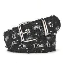 Cinto estilo punk com fivela dupla em formato de estrela, tamanho coreano P, cinto decorativo moderno, estilo retrô urbano clássico para looks de Natal e inverno, ideal para uso diário e como presente para namorado. - Preto-B - Ver 9