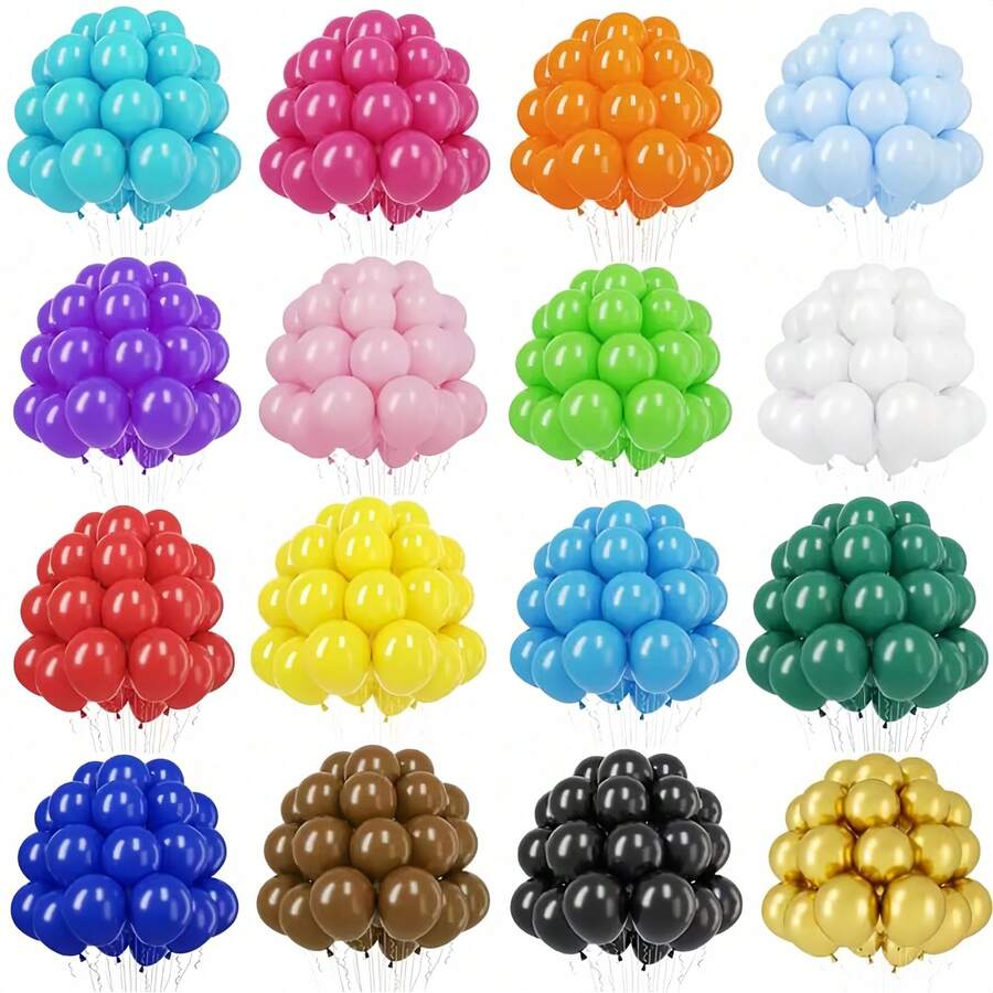 50 pièces Ensemble de ballons en latex de couleur unie multicolore, avec une large gamme de couleurs incluant le rose, le bleu, le vert, le rouge, l'or, le noir, le blanc, l'orange, le jaune, etc. Convient pour Noël, anniversaires, mariages, fiançailles, remises de diplômes, enterrements de vie de garçon, rassemblements de fête, baptêmes, décorations photographiques, décors de fête, arches et guirlandes de ballons DIY et autres scènes.