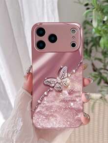 Creative & Fashionable High-End Iridescent Textured UV Printed Lucky Butterfly Design, Wear-Resistant & Dirt-Resistant Glass Phone Case, Suitable For IPhone 17 Pro Max, 17 Air, 16, 15, 14, 13, 12, 11 And Galaxy S25/S25 Edge/S24 Ultra/S23 Ultra/S22/S20/Galaxy A55/Galaxy A56/Galaxy A16 Phone Protective Cover