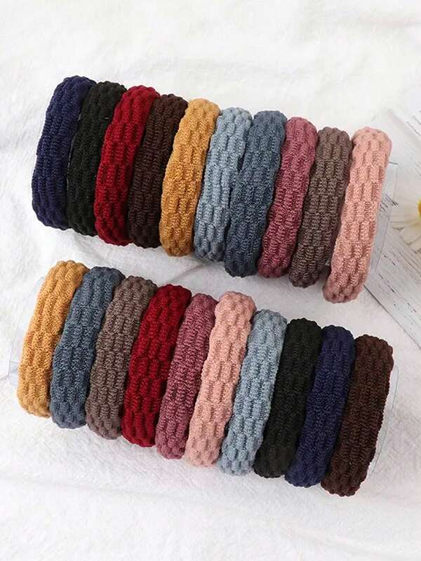 20 قطعة/عبوة شريط رأس نسائي مرن بألوان سادة للاستخدام اليومي والخارجي، حاملات ذيل الحصان، أربطة شعر، أربطة مطاطية للشعر، سكرونشيز، حبال شعر