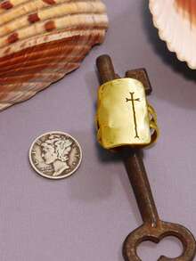 1 Piece Of Women's 2026 New Retro Cross Punk Style Alloy Gold Open Ring Suitable For Daily Party Music Festival - Vàng - Xem 3