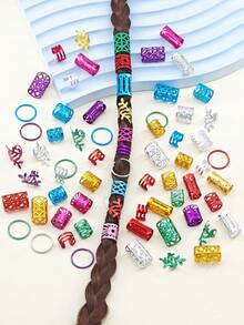 70pcs Metal Hair Beads, Hair Ties, Braiding Rings, Adjustable Metal Braiding Hair Accessories, Suitable For Dreadlocks, Head Accessories, Hairpin - Multicolor - View 5