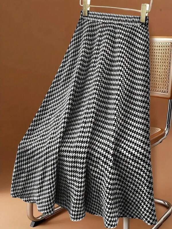 Falda larga de línea A elegante para mujer talla grande con bolsillos, cintura elástica, tejido tejido, sin estiramiento, cómoda para primavera y otoño