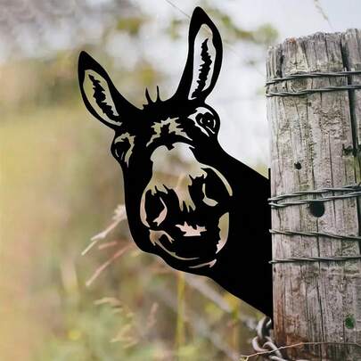 1pc Whimsical Donkey Head Iron Silhouette Ornament - Outdoor Garden Fence Farm Decor Statue - Rustic Vintage Charm For Lawn And Patio Decoration