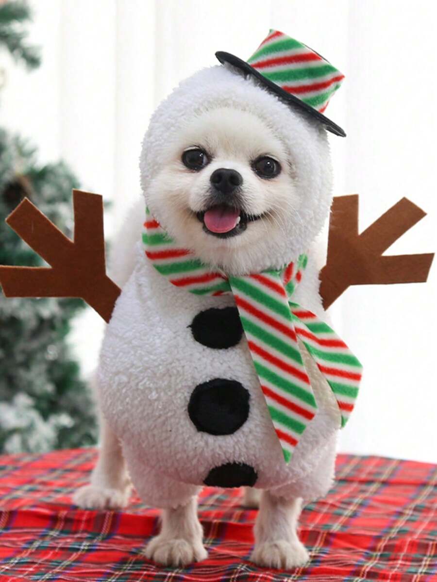 1pc New Christmas Snowman Costume For Large Dogs, Pet Apparel, Funny Autumn/Winter Outfit - White - View 1