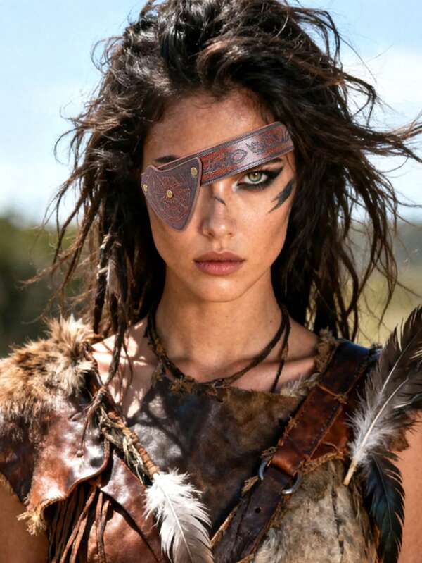 Medieval Leather Eye Patches Vintage Embossed Eye Covers Halloween Medieval Eyewear Accessory For Men Women LARP Role Playing