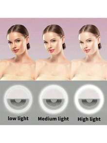 1PC White Portable LED Selfie Ring Light, Mirror Makeup Lamp, With USB Charging, 3 Lighting Modes, Portable Lighting, Photo Beauty Halo Light, Live Clip Light Selfie Light, Suitable For Live Streaming, Video Conference Lighting, Photography And Video, Charming Gift,Nail Trimming, Eyelash Extension, Tattoo And Skin Care, Touch Button Control, Room Decoration,Outdoor Camping Lighting 150mAH Suitable For Selfies And Live Streaming, Portable Light - White - View 3