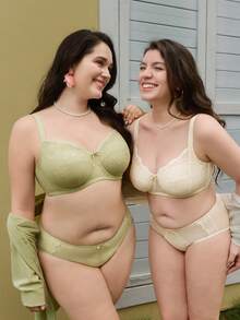 Lacsper Minimizer Polka Dot Lace Unlined Comfort Non Padded Full Coverage Plus Size Underwire Supportive Bra Womens Wear - Skin Tone - View 3