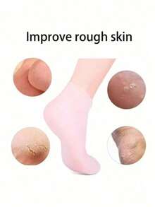 1 Pair Silicone Moisturizing & Soothing Socks, 1 Pair Of High Elasticity Compression Socks, Reusable Aloe Vera Socks, Overnight SPA Socks, Anti-Slip Gel Heel Socks, Suitable For Women And Men With Dry Skin, Rough Feet, Home Foot Care, Use With Your Favorite Lotions And Creams VPJE - 粉色 - 查看 10