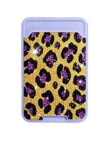 Stylish Luxury Leopard Print Sparkling Diamond Minimalist Universal Adhesive Phone Back Card Holder Bag, Phone Back Wallet Pocket,Compatible With Most Smartphones And Protective Cases,Sparkling Rhinestone Travel Accessories,Suitable For Men And Women, Couples, For Daily Use,Dating, Festival, Back To School, Summer, Vacation, Travel, Commuting,Birthday Gift, Holiday Gift, Thoughtful Gift For Mother'S,Practical Gift