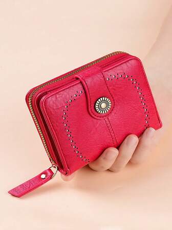 Women's Hollow Short Wallet Fresh Style Snap Closure Leather Purse Vintage High-End Fashion Large Capacity Wallet With Multiple Card Slots For Women Wallet Mini Wallet Purse Wallet Small Wallet Cute Wallet Coin Wallet Gifts For Women Funny Gifts Teacher Gifts