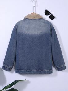 男童休闲浅色牛仔夹克，适合秋冬户外穿着 - 淺色水洗藍 - 查看 3