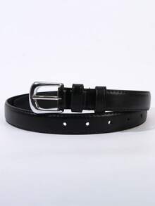 1 pieza/2 piezas Cinturón sólido casual y versátil con hebilla plateada para mujer, adecuado para el uso diario - Hebilla plateada multicolor - Ver 14