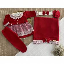 Maternity Outfit With 6 Pieces In Knitted Fabric – Dress, Bodysuit, Blanket, Gloves And Tiara, Size RN - 紅色 - 查看 1